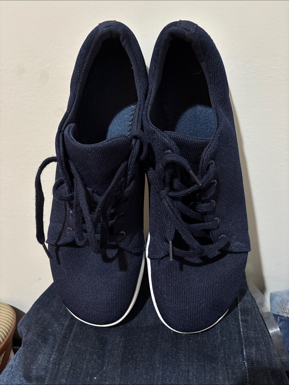 Men's Navy Knit Lace-Up Sneakers